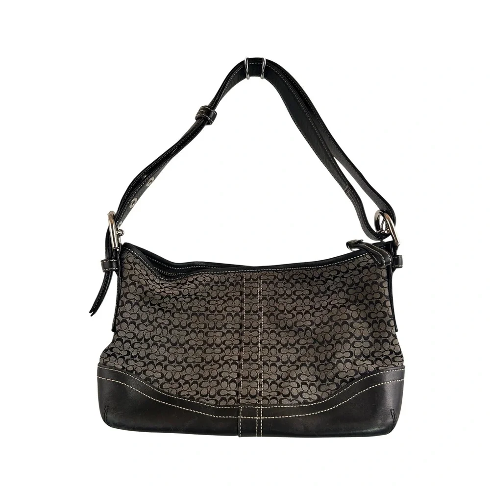 Coach Shoulder Bag Small Y2K Black Signature Jacquard Leather F10945 Women